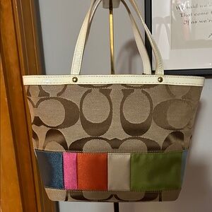 Coach 2007 Legacy Mini Tote in Signature Brown Jacquard & Multicolor Stripes EUC